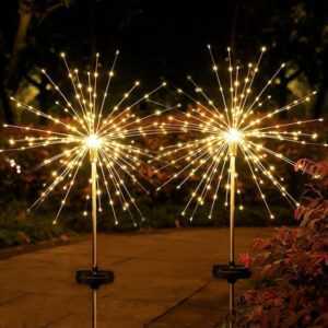 105 LED-Starburst-Lichter, Feuerwerk, Wegleuchte, warmweiß, IP65 wasserdicht, Solar-Gartenleuchte für Gehweg, Rasen, 2 Stück. - Lycxames