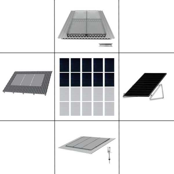 2 reihiges Befestigungssystem für Solarmodule, Montage zur Hochkant Verlegung bei 6 Modulen für Dachpfanne