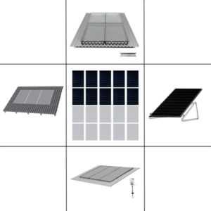 2 reihiges Befestigungssystem für Solarmodule, Montage zur Hochkant Verlegung bei 8 Modulen für Dachpfanne