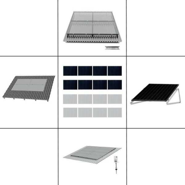 2 reihiges Befestigungssystem für Solarmodule, Montage zur Quer Verlegung für 4 Module für Dachpfanne