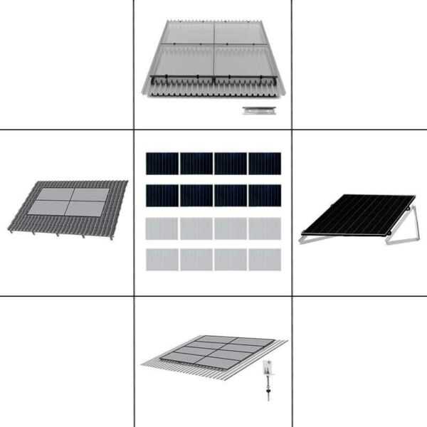 2 reihiges Befestigungssystem für Solarmodule, Montage zur Quer Verlegung für 4 Module für Dachpfanne