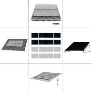 2 reihiges Befestigungssystem für Solarmodule, Montage zur Quer Verlegung für 4 Module für Flachdach