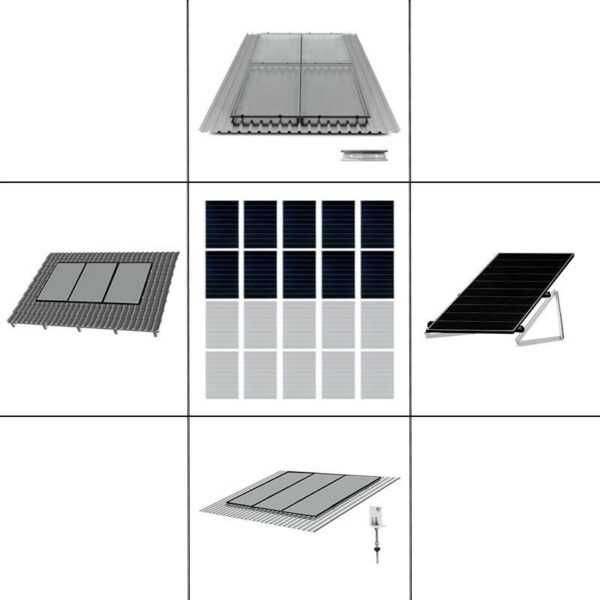 2 reihiges Befestigungssystem für Solarmodule schwarz, Montage zur Hochkant Verlegung für 6 Module für Flachdach