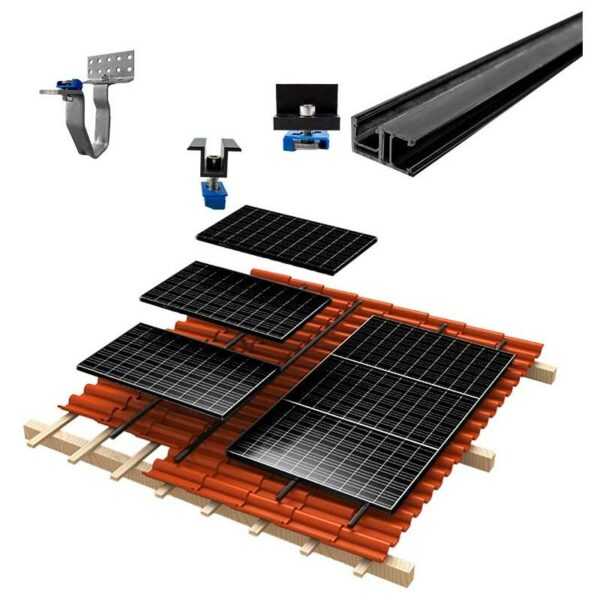 2-reihiges Solar-easy Klicksystem, schwarz, Quer-Verlegung, Dachpfanne für 2 Module Rahmenhöhe 30mm
