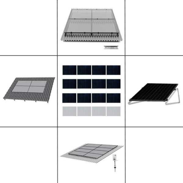 3-reihiges Befestigungssystem für Solarmodule, Montage zur Quer Verlegung für 12 Module für Trapezblechdach