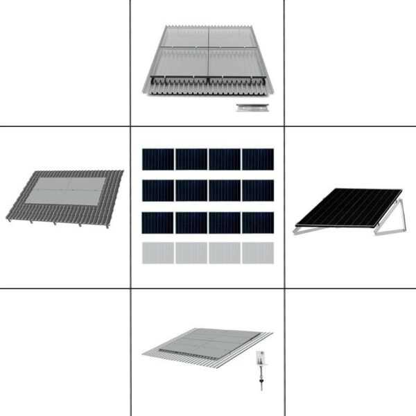 3 reihiges Befestigungssystem für Solarmodule, Montage zur Quer Verlegung für 6 Module für Dachpfanne