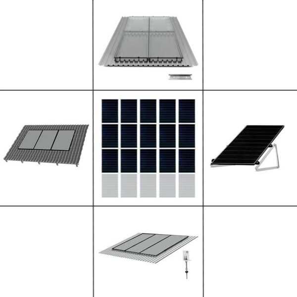 3 reihiges Befestigungssystem für Solarmodule schwarz, Montage zur Hochkant Verlegung für 12 Module für Dachpfanne