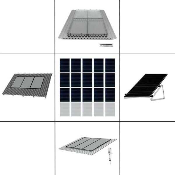 3 reihiges Befestigungssystem für Solarmodule schwarz, Montage zur Hochkant Verlegung für 18 Module für Flachdach