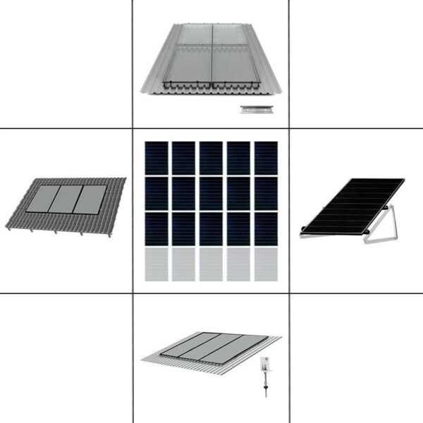 3 reihiges Befestigungssystem für Solarmodule schwarz, Montage zur Hochkant Verlegung für 3 Module für Dachpfanne