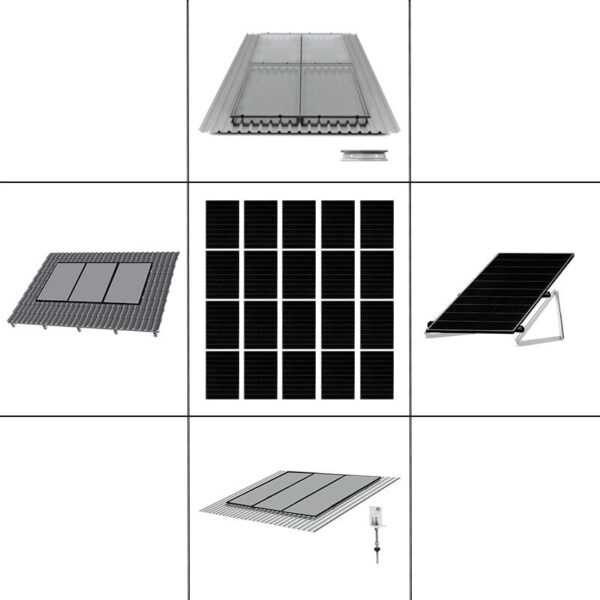 4 reihiges Befestigungssystem für Solarmodule schwarz, Montage zur Hochkant Verlegung für 12 Module für Trapezblechdach