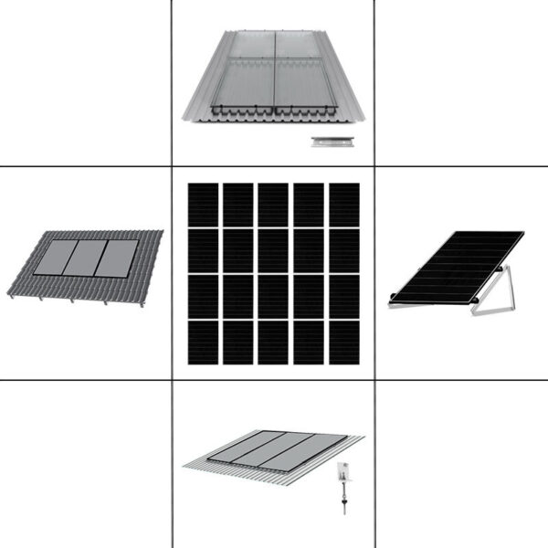 4 reihiges Befestigungssystem für Solarmodule schwarz, Montage zur Hochkant Verlegung für 16 Module für Trapezblechdach