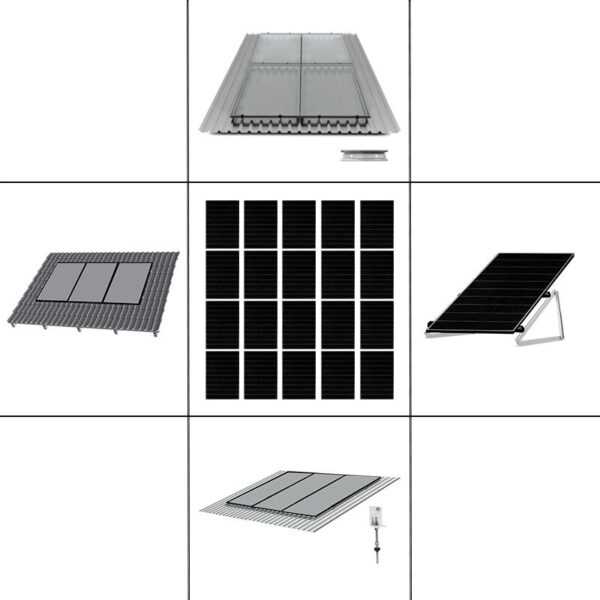 4 reihiges Befestigungssystem für Solarmodule schwarz, Montage zur Hochkant Verlegung für 20 Module für Dachpfanne