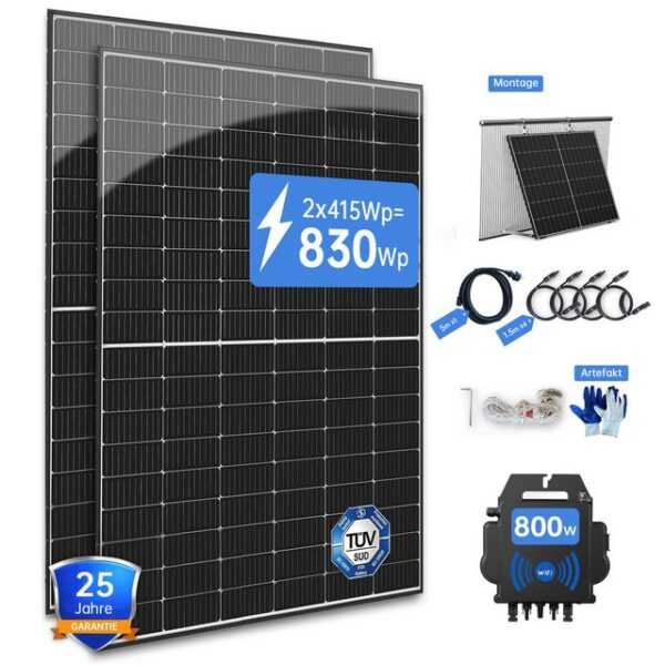 Asukale Solarmodul Solar Balkonkraftwerk 830W Komplett Steckdose Mit APP WiFi Halterung