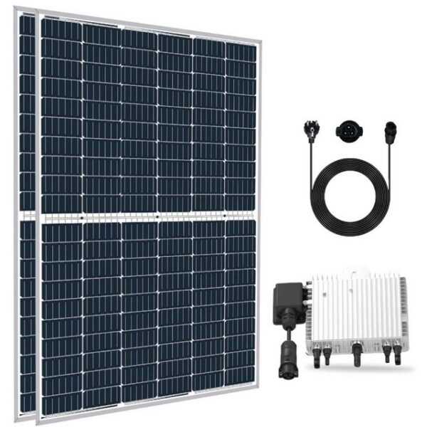 Campergold Solaranlage 720W Balkonkraftwerk Komplettset 720W/800W Photovoltaik Solaranlage, 720,00 W, Monokristalline, (2x360-Watt-Silberrahmen-Solarmodul Plug & Play Neu Generation Upgradefähiger 800W Deye WIFI Wechselrichter mit Relais drosselbar auf 800W/600W inkl. 10m Schuckostecker)