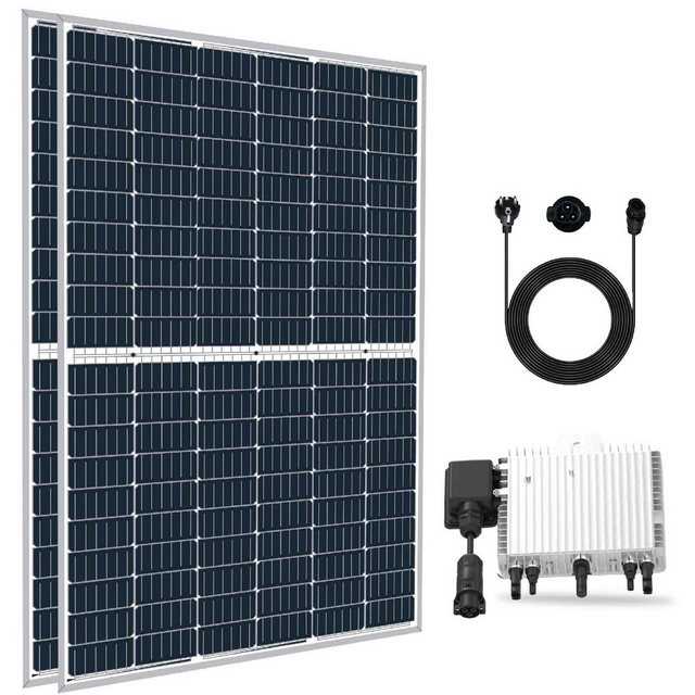 Campergold Solaranlage 720W Balkonkraftwerk Komplettset 720W/800W Photovoltaik Solaranlage, 720,00 W, Monokristalline, (2×360-Watt-Silberrahmen-Solarmodul Plug & Play Neu Generation Upgradefähiger 800W Deye WIFI Wechselrichter mit Relais drosselbar auf 800W/600W inkl. 10m Schuckostecker)