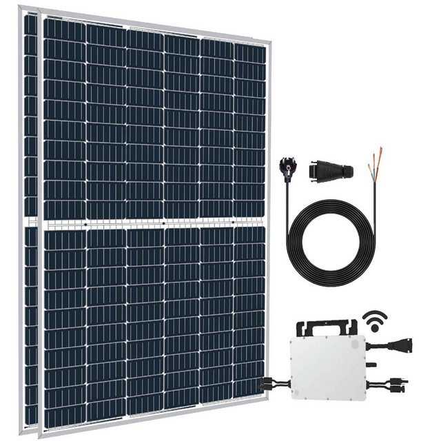 Campergold Solaranlage 720W Balkonkraftwerk Komplettset 720W/800W Photovoltaik Solaranlage, 720,00 W, Monokristalline, (2×360-Watt-Silberrahmen-Solarmodul Plug & Play Hoymiles Upgradefähiger 800W WLAN Wechselrichter drosselbar auf 800W/600W inkl. 10m Schuckostecker)