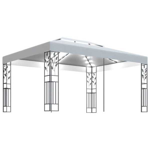 DOTMALL Pavillon Pavillon mit Doppeldach & LED-Lichterkette 3x4 m Weiß