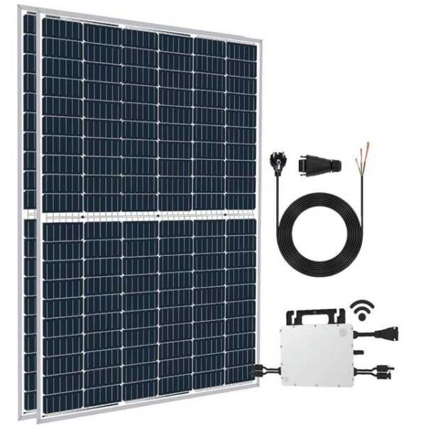 EPP.Solar Solaranlage 720W/800W Balkonkraftwerke Komplettset Photovoltaik Solaranlage, Monokristallin 360-Watt-Silberrahmen-Solarmodul Plug & Play mit Hoymiles Upgradefähiger 800W WLAN Wechselrichter drosselbar auf 800W/600W inkl. 10m Schuckostecker