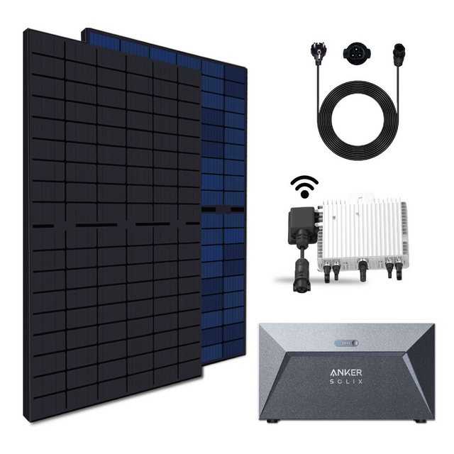 EPP.Solar Solaranlage 860W/800W Balkonkraftwerk inkl Sunpro 430W Bifazial Solarmodule, Monokristallin, (860W Balkonkraftwerk mit Speicher Anker SOLIX E1600 Solarspeicher und 800W DEYE drosselbar von 800W auf 600W WLAN Wechselrichter inkl Plug & Play Funktion)