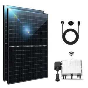 EPP.Solar Solaranlage 880W Balkonkraftwerk Plug & Play Bifazial Photovoltaik Solaranlage, (Komplettset 440W Solarmodul mit DEYE 800 WLAN Wechselrichter drosselbar auf 800W/600W und 5m Kabel)