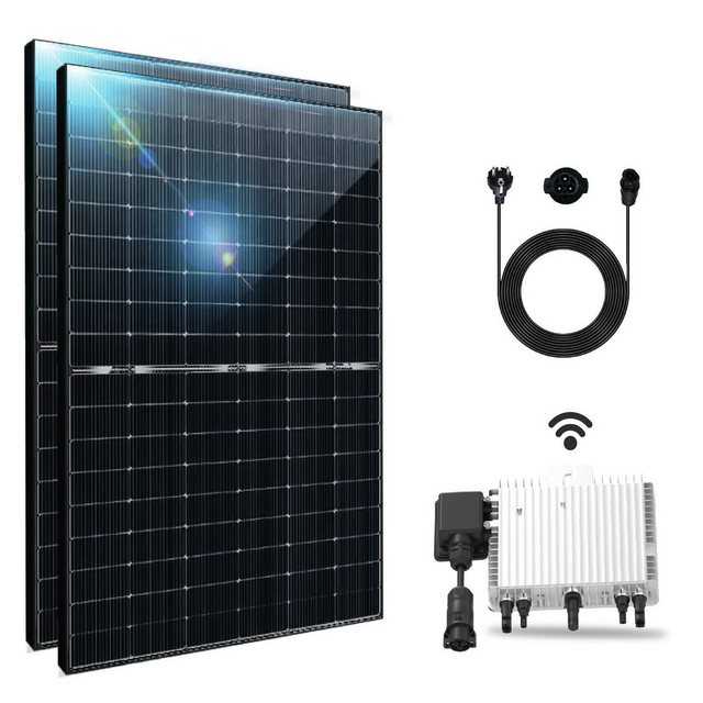 EPP.Solar Solaranlage Balkonkraftwerk 1000W Komplettset Bifazial Photovoltaik Solaranlage, Monokristallin Plug & Play DEYE 800 WLAN Wechselrichter drosselbar auf 800W/600W und 10m Kabel