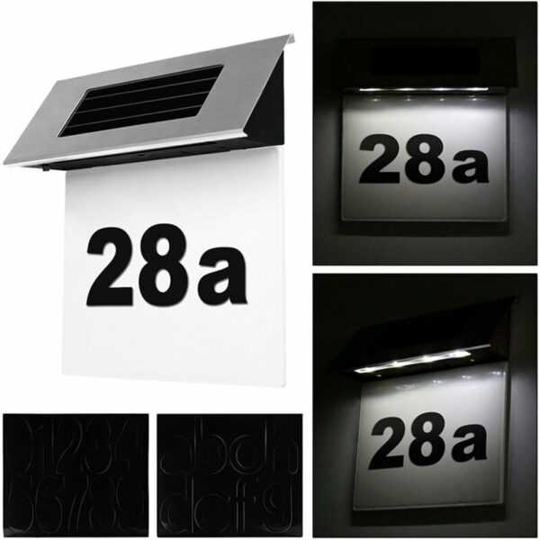 Led Edelstahl-Solar-Türschild-Nummernlichtlampe, Buchstabenschild-Beleuchtung, kühles Weiß (6000 k) für Haustür-Nummernschild - Rhafayre