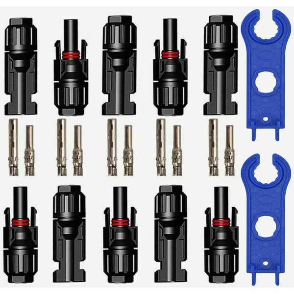 Paar PV-Stecker, MC4, Photovoltaik-Solar-Stecker mit Sechskantschlüssel, wasserdichte männliche + weibliche Solar-Elektroanschlüsse für Solarmodule,