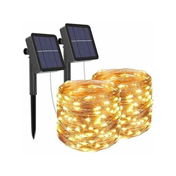 RHAFAYRE [2 Pack] Solarbetriebene Lichterketten, Litogo 12m 120 LED wasserdichte Solar-Lichterketten für den Außenbereich 8 Modi Dekorationslichter