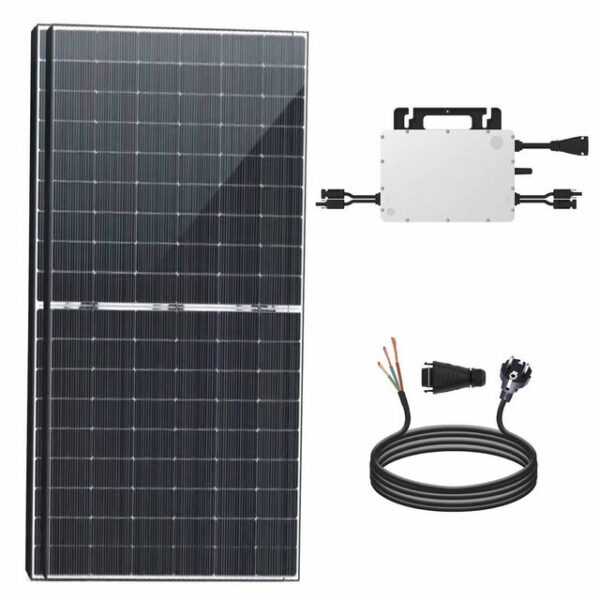 SOLAR-HOOK etm Solaranlage 1000W Balkonkraftwerk Bifazial Komplettset, mit 800W Hoymiles Wechselrichter, Photovoltaik Solaranlage inkl. 10m Schukostecker