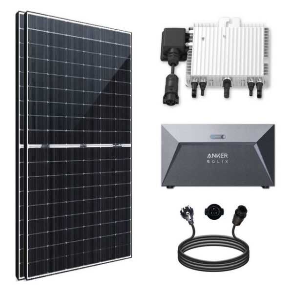 SOLAR-HOOK etm Solaranlage 1000W Balkonkraftwerk mit Speicher Bifazial Komplettset, 800W WIFI Deye Wechselrichter und Photovoltaik Solaranlage mit Anker Solarspeicher