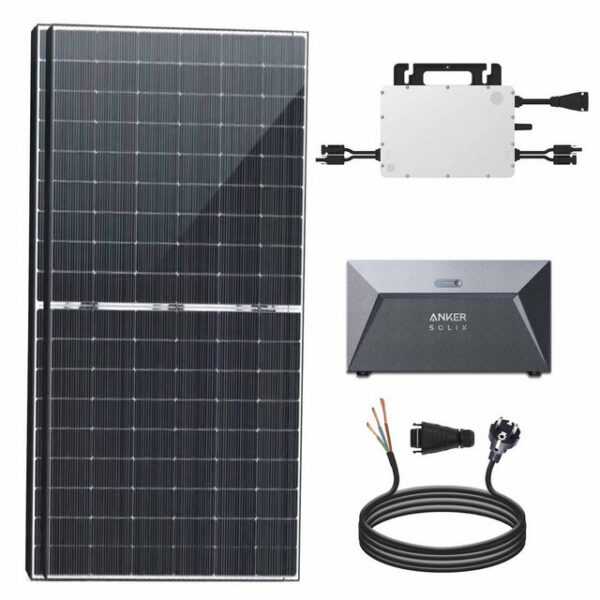 SOLAR-HOOK etm Solaranlage 1000W Balkonkraftwerk mit Speicher Bifazial Komplettset, mit 800W Hoymiles Wechselrichter und Photovoltaik Solaranlage inkl. Anker Solarspeicher