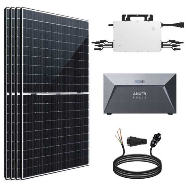 SOLAR-HOOK etm Solaranlage 1760W Balkonkraftwerk mit Speicher Bifazial Komplettset, 1600W Hoymiles Wechselrichter und Photovoltaik Solaranlage mit Anker Solarspeicher