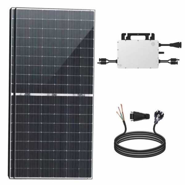 SOLAR-HOOK etm Solaranlage 720W Balkonkraftwerk Set mit Solarmodul, 800W Hoymiles WIFI Mikro-Wechselrichter inkl. 10m Schuko-Kabel