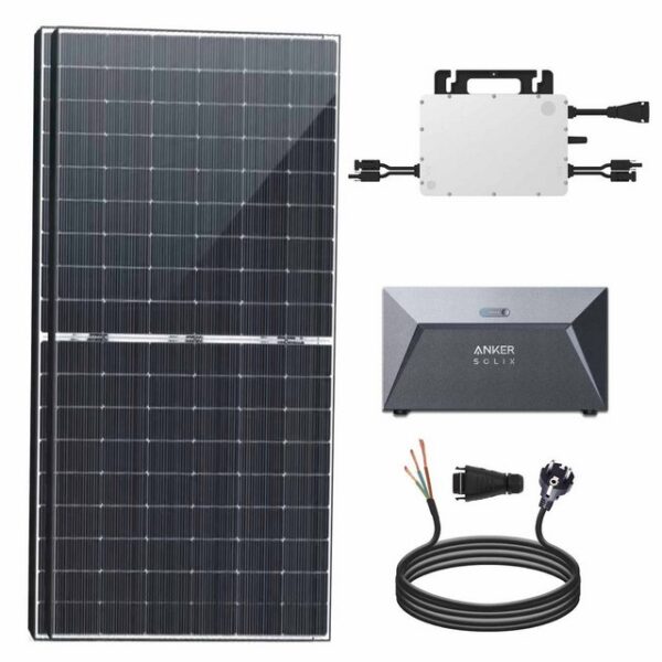 SOLAR-HOOK etm Solaranlage 880W Balkonkraftwerk mit Speicher Bifazial Komplettset, mit 800W Hoymiles Wechselrichter und Photovoltaik Solaranlage inkl. Anker Solarspeicher