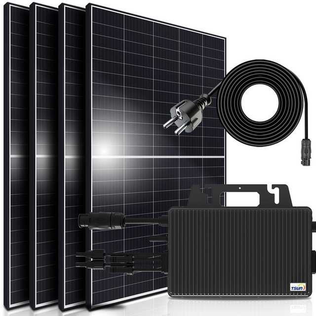 SUNNIVA Solaranlage 1660/2000W Balkonkraftwerk, 2000,00 W, Monokristallin, (TSUN 2000W Micro-Wechselrichter TSOL Wifi Upgradebar Drosselbar, 4x 415W Solarmodule, Solaranlage mit 5m Anschlusskabel, Solarkabel, Photovoltaikanlage), Balkon Mini-PV Anlage genehmigungsfrei Inverter, Solarpanel Solarmodul