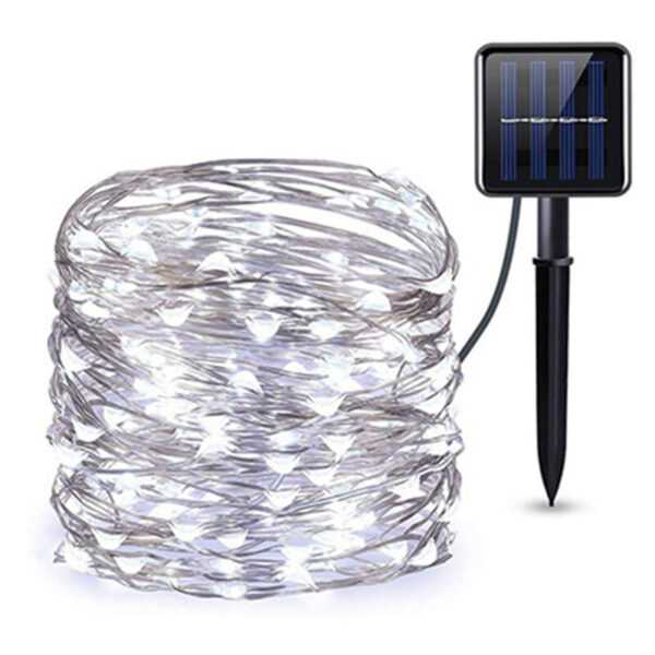 Solar Lichterkette, 65,6 Fuß, 200 led, 8 Muster, Weihnachtslichterkette für Terrasse, Baum, Hochzeit, Rosa