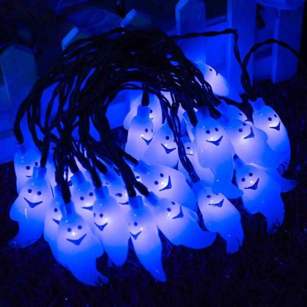 Solarbetriebene Lichterkette für Halloween, 30 LEDs, 8 Modi für Innenpartys, blau, 21,3 Fuß