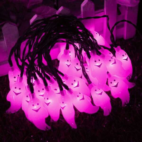 Solarbetriebene Lichterkette für Halloween, 30 LEDs, 8 Modi für Innenpartys, rosa, 21,3 Fuß