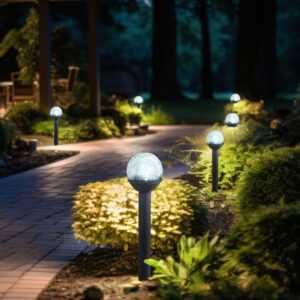 Solarlampe Deko Außenleuchte Erdspieß Gartenlampe Glas Kugel Solar schwarz, Kunststoff, Akku 6-8h, led kaltweiß, DxH 6x34,5 cm, 6er Set