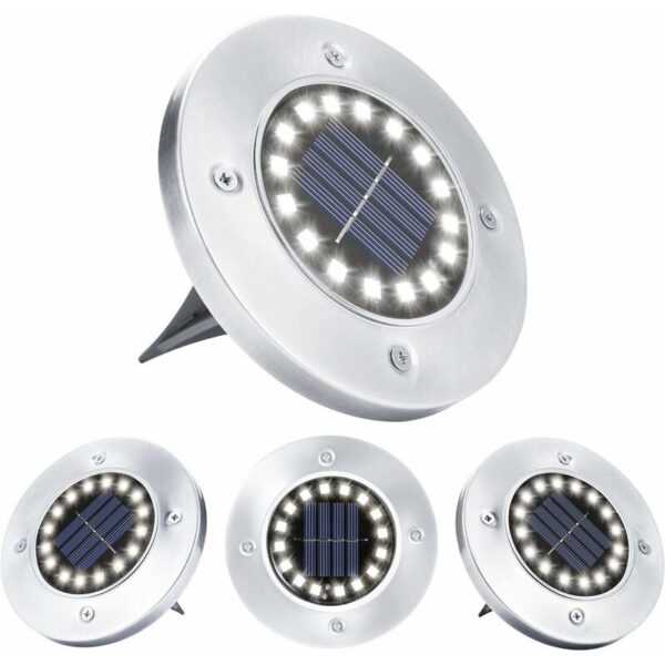 Solarleuchten für den Außenbereich, 4 Stück 16 LED-Solar-Bodenlicht, kaltweiß, wasserdicht, Scheinwerfer, Einbauleuchte für Gartenwege, Rasen,