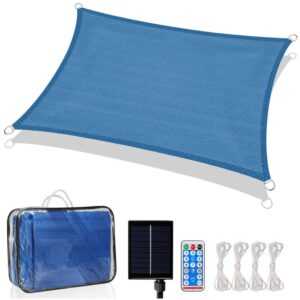 Sonnensegel mit led Beleuchtung Sonnensegel led Solar Solarsonnensegel. Sternenhimmel Optik mit Schalter.Rechteck 300 x 200 cm Blau - Hengda