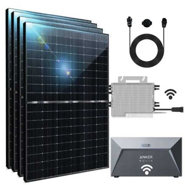 Stegpearl Solaranlage 1760W/1600W Balkonkraftwerk Komplettset Bifazial 440W Mini-PV Anlage, Monokristallin, (Balkonkraftwerk mit Speicher 1760W 1,6 kWh Anker Solarspeicher und DEYE 1600W WLAN Wechselrichter drosselbar von 1600W auf 800W/600W und 10m Kabel)