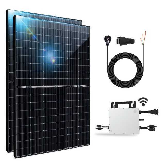 Stegpearl Solaranlage 880W/800W Balkonkraftwerk 440W Bifazial Photovoltaik Solaranlage, Monokristallin Komplettset Plug & Play HMS-800W-2T Hoymiles 800W drosselbar WLAN Mikrowechselrichter mit 10m Kabel