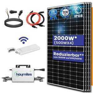 TerraLumen Solaranlage 2000W Photovoltaik Balkonkraftwerk mit EPP 500W Solarmodule, (Komplettset Hoymiles HMS-1600-4T Wechselrichter mit WLAN DTU WLite-S und 10m Wielandstecker Plus Verlängerungskabel)