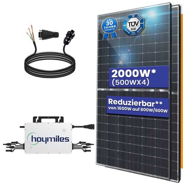 TerraLumen Solaranlage 2000W Photovoltaik Balkonkraftwerk mit EPP 500W Solarmodule, (Komplettset Hoymiles HMS-1600-4T Wechselrichter und 10m Wielandstecker)