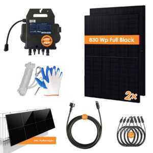 VALE All-In-One Balkonkraftwerk 830W/800W, Full Black inkl. Solarmodul-Balkonhalterung