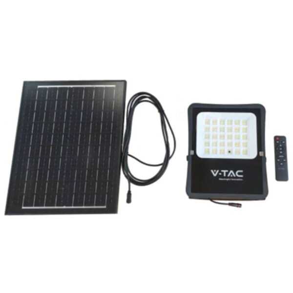 VT-55100 LED-Flutlicht 1200lm angetrieben durch Solarpanel 12W Photovoltaikbatterie mit Fernbedienung kaltweißes Licht 6400k Sku 6966 - Schwarz