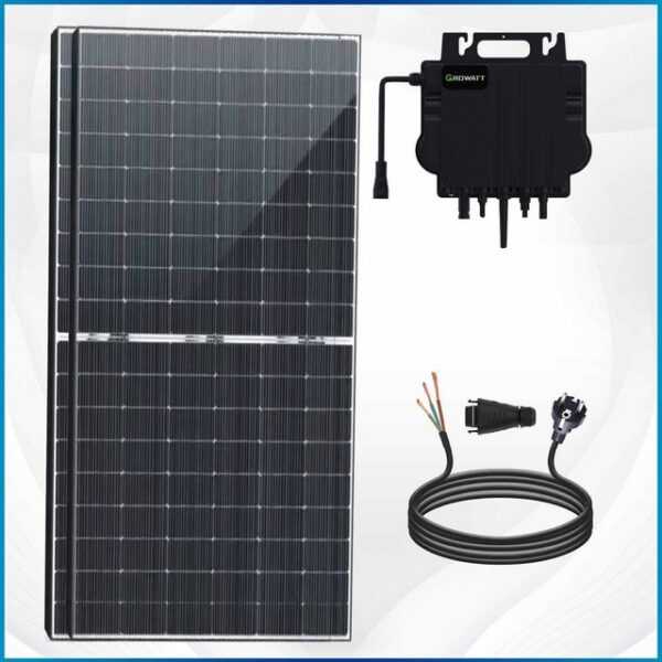 enprovesolar Solaranlage Balkonkraftwerk Komplettset 1000W (2x Bifazial Modul), Growatt NEO Wechselrichter 800W und Photovoltaik Solaranlage mit 10m Schukostecker