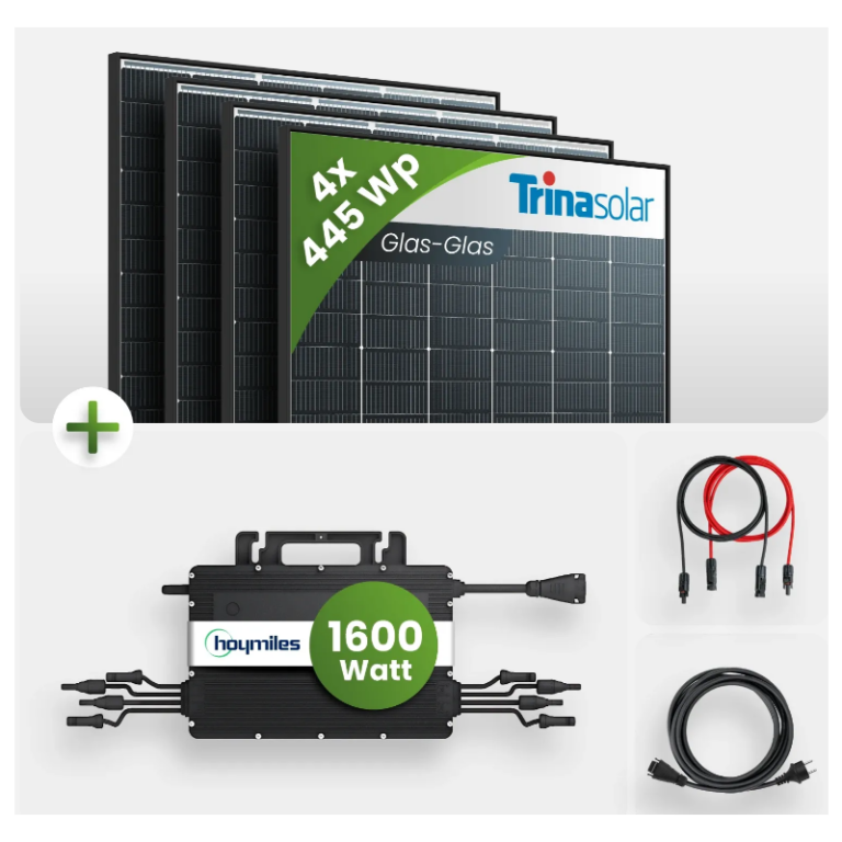 Balkonkraftwerk 1780W – 4x Trina Vertex S+ 445Wp Solarmodul + Hoymiles HMS-1600-4T Microinverter Modulwechselrichter