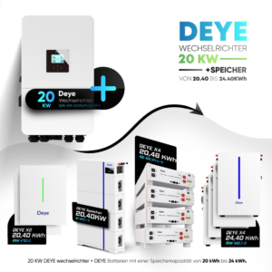 Deye Komplettset 20 kW Hybridwechselrichter SUN-20K-SG05LP3-EU-SM2 | 20.4 kWh - 24.4 kWh Speicher | Auswählbar